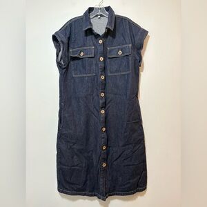 Kut From The Kloth Denim Dress Size L Button Down Shift Pockets Dark Blue